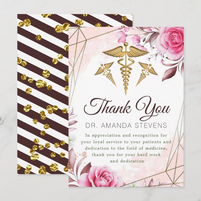 Elegant Rosy Doctor Thank You Card (Front/Back)