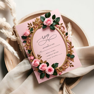 Elegant Rosy Floral Art Nouveau RSVP Cards