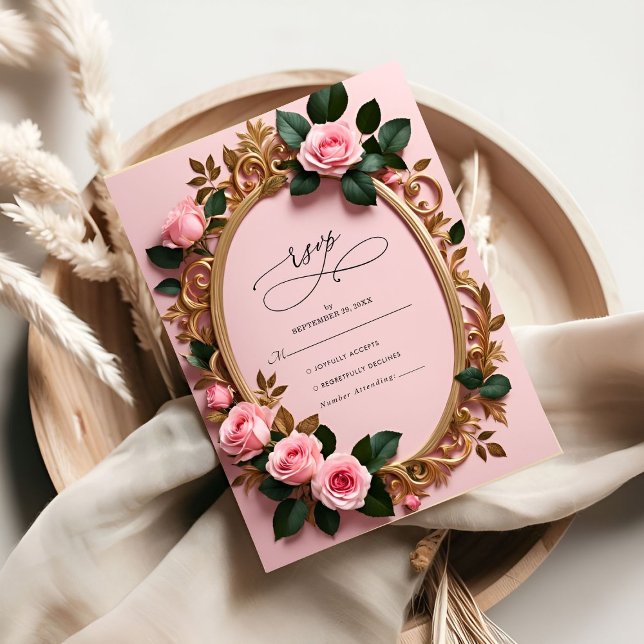 Elegant Rosy Floral Art Nouveau RSVP Cards (Creator Uploaded)