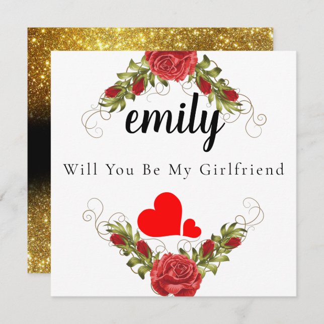Elegant Rosy Will You Be My Girlfriend Card (Front/Back)
