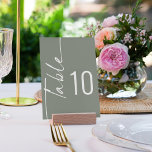 Elegant Rotated Calligraphy Sage Green Wedding Table Number<br><div class="desc">Elegant Rotated Calligraphy Sage Green Wedding. Table is set in a styiish rotated script to the left and your table number to the right. Easily personalise the number and add each number to your cart separately as you change it. The same design is on the other side and will update...</div>