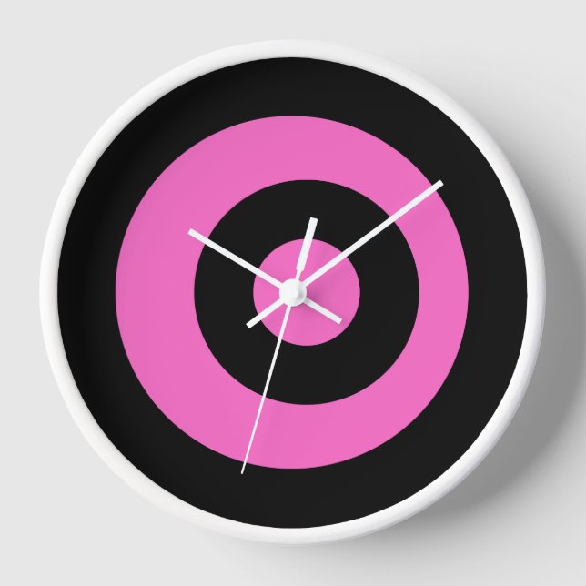 Elegant Round Black Pink Wall Clock (Front)