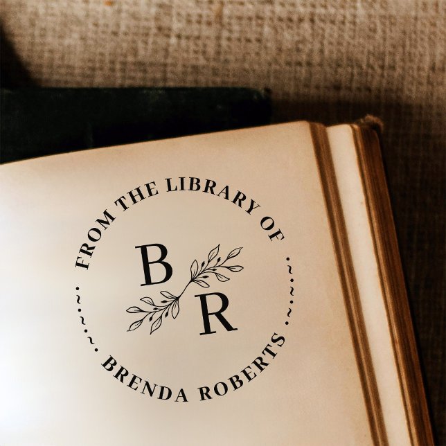 Elegant Round Botanical Initials Library Bookplate Self-inking Stamp (Creator Uploaded)