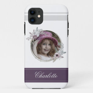 Elegant Round Flower Picture Frame Burgundy Photo iPhone 11 Case