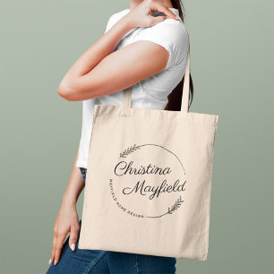Elegant Round Leaves Personalised Name Business Tote Bag