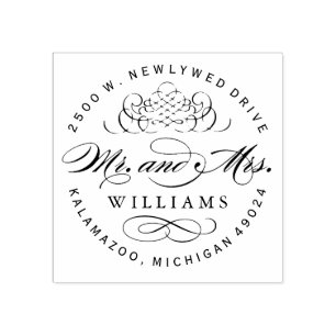 Elegant Round Mr and Mrs Monogram Return Address Rubber Stamp