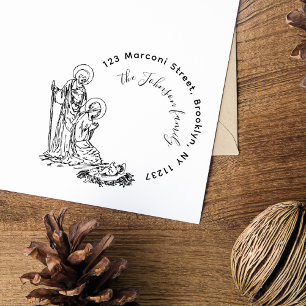 Elegant Round Nativity Scene Family Return Address Self-inking Stamp