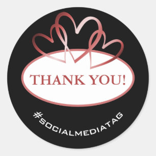 Elegant Round Red Hearts Thank You Labels Black