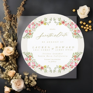 elegant round romantic floral spring non photo save the date