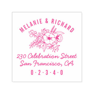 Elegant Round Wedding Names Floral Return Address Self-inking Stamp