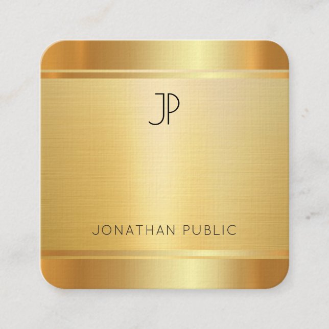 Elegant Rounded Luxury Faux Gold Premium Linen Square Business Card (Front)