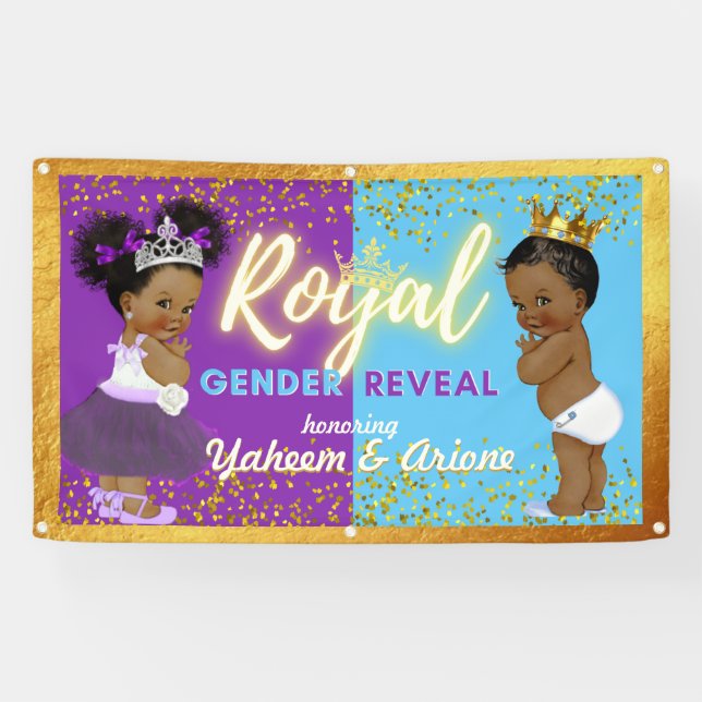 Elegant Royal African Gender Reveal Purple & Blue Banner (Horizontal)