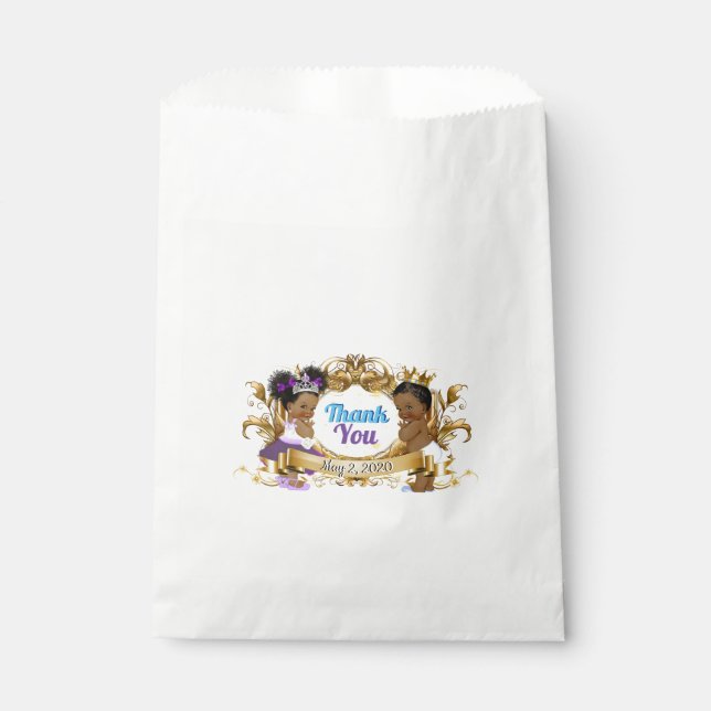 Elegant Royal African Gender Reveal Purple & Blue Favour Bags (Front)