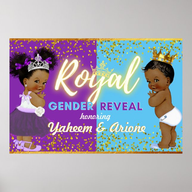 Elegant Royal African Gender Reveal Purple & Blue Poster (Front)