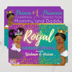 Elegant Royal African Gender Reveal Purple & Teal Invitation