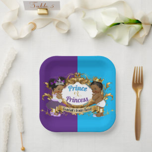 Elegant Royal African Purple & Blue Gender Reveal Paper Plate