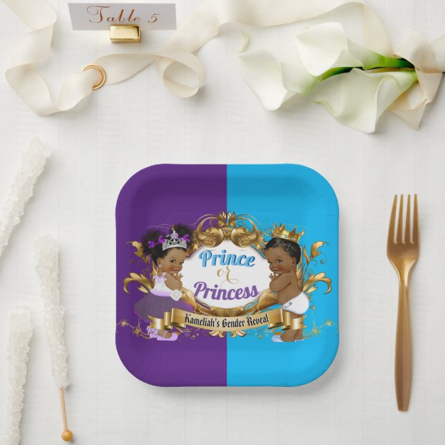 Elegant Royal African Purple & Blue Gender Reveal Paper Plate (Wedding)