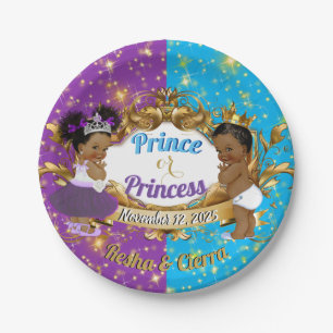 Elegant Royal African Purple & Blue Gender Reveal  Paper Plate