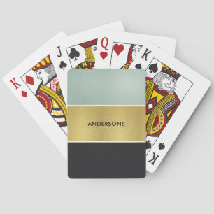 ELEGANT ROYAL AQUA BLUE GOLD BLACK STRIPS PLAYING CARDS