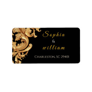 Elegant Royal Black and Gold Vintage Flourish  Label