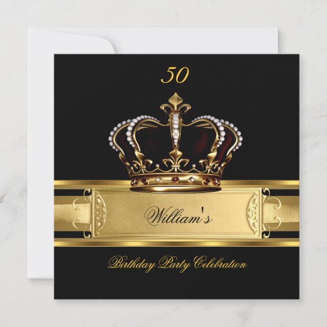 Elegant Royal Black Gold Birthday Prince King 3 Invitation (Front)