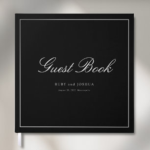 Elegant Royal Black Scripted Font Wedding Guest Book