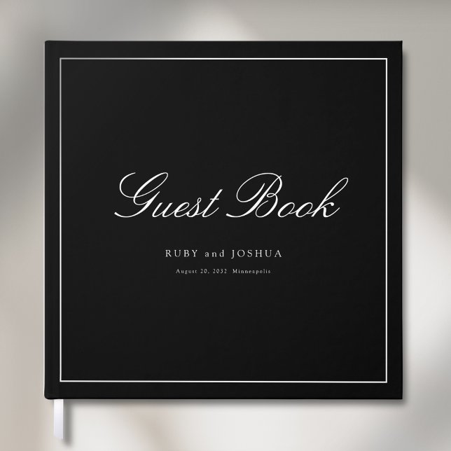 Elegant Royal Black Scripted Font Wedding Guest Book (Elegant Royal Black Scripted Font Wedding Guest Book)
