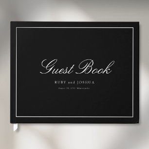 Elegant Royal Black Scripted Font Wedding Guest Book