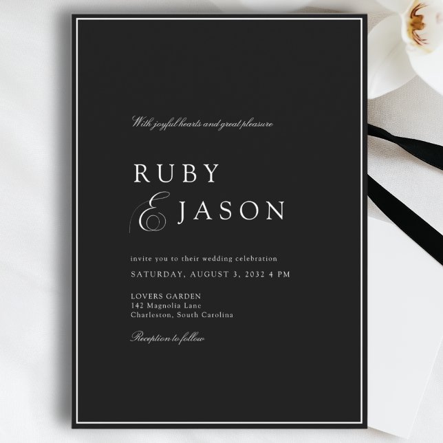 Elegant Royal Black & White Wedding Invitation (Elegant Royal & White Black Wedding Invitation - Black Tie)