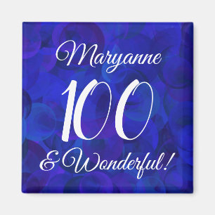 Elegant Royal Blue 100 and Wonderful Birthday Magnet