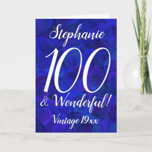 Elegant Royal Blue 100 and Wonderful Name Birthday Card