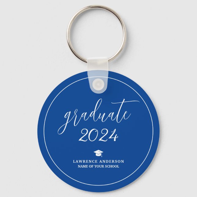 Elegant Royal Blue 2024 Graduate Graduation Key Ring (Front)