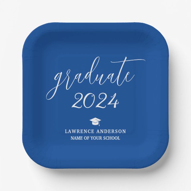 Elegant Royal Blue 2024 Graduate Graduation Party Paper Plate (Front)