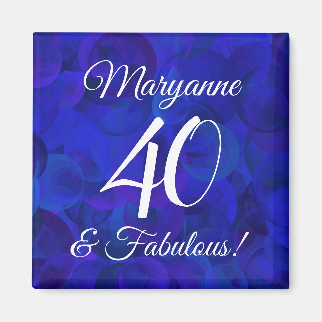 Elegant Royal Blue 40 and Fabulous Birthday Party Magnet (Front)