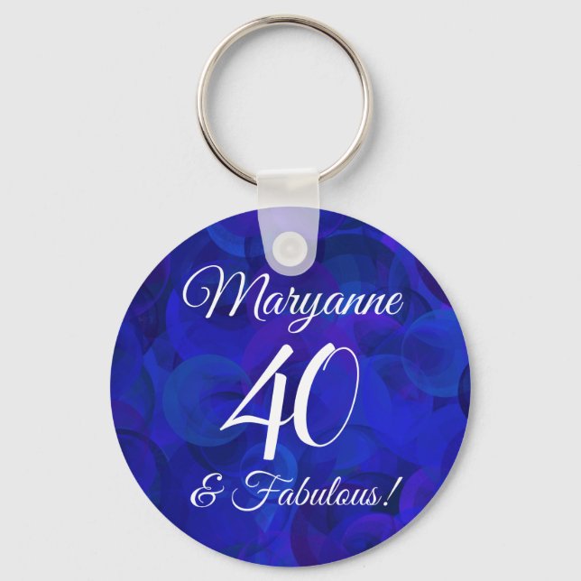 Elegant Royal Blue 40 & Fabulous Birthday Party Key Ring (Front)