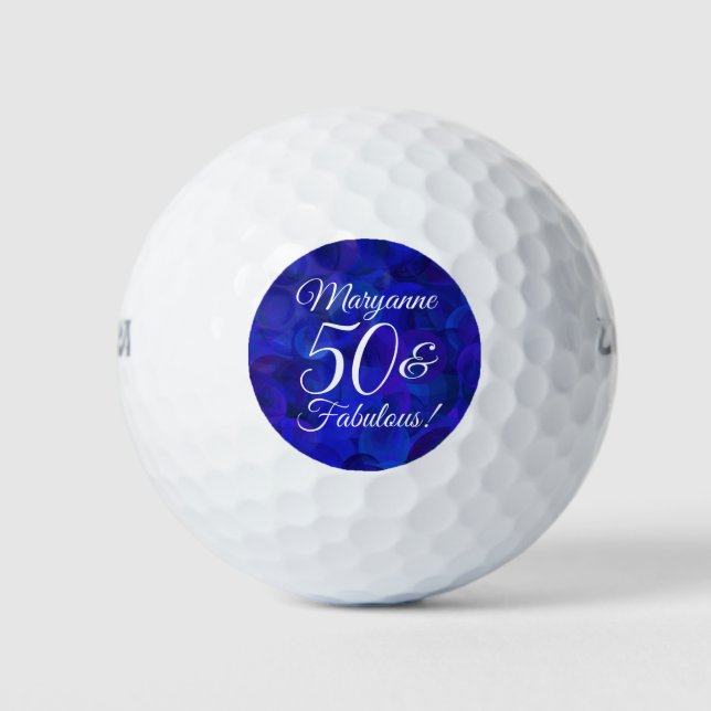 Elegant Royal Blue 50 & Fabulous Birthday Party Golf Balls (Front)
