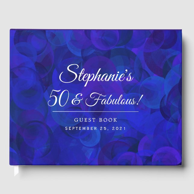 Elegant Royal Blue 50 & Fabulous Birthday Party Guest Book (Front)