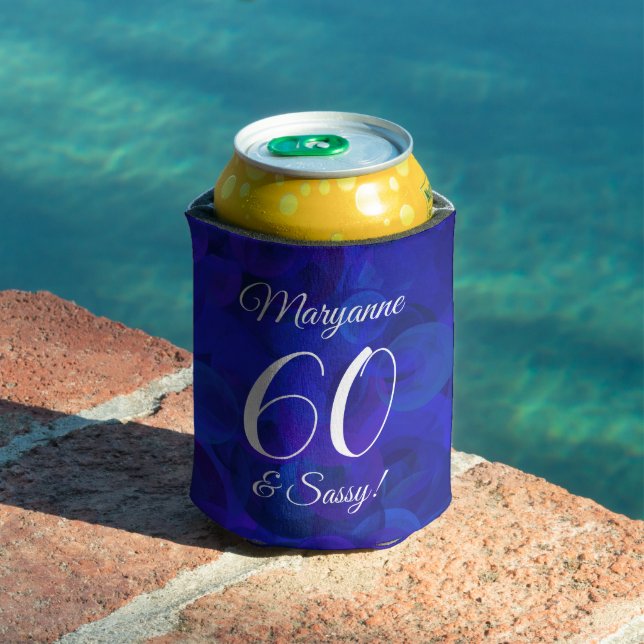 Elegant Royal Blue 60 and Sassy Birthday Party Can Cooler (In Situ Pool)