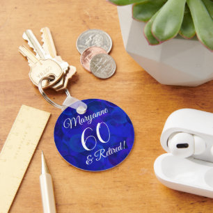 Elegant Royal Blue 60 & Retired Retirement Key Ring