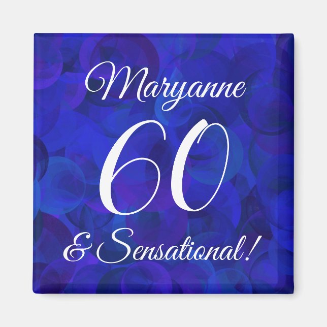 Elegant Royal Blue 60 & Sensational Birthday Party Magnet (Front)
