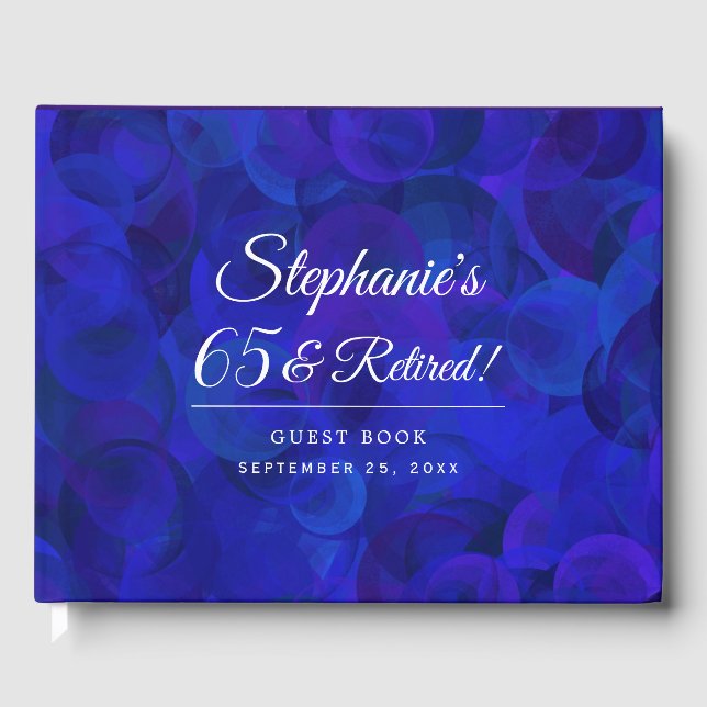 Elegant Royal Blue 65 and Retired Birthday Party Guest Book (Front)