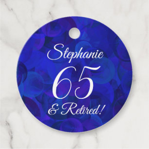Elegant Royal Blue 65 and Retired Retirement Favour Tags