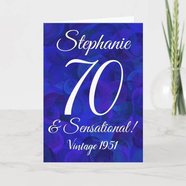 Elegant Royal Blue 70 and Sensational Birthday Card (Front)