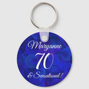 Elegant Royal Blue 70 & Sensational Birthday Party Key Ring