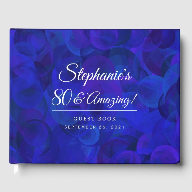 Elegant Royal Blue 80 & Amazing Birthday Party Guest Book (Front)