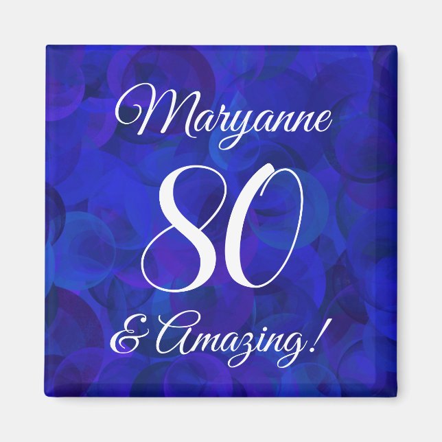 Elegant Royal Blue 80 and Amazing Birthday Party Magnet (Front)
