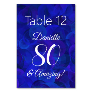 Elegant Royal Blue 80 and Amazing Birthday Party Table Number
