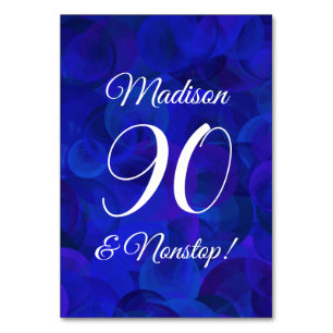 Elegant Royal Blue 90 and Nonstop Birthday Party Table Number