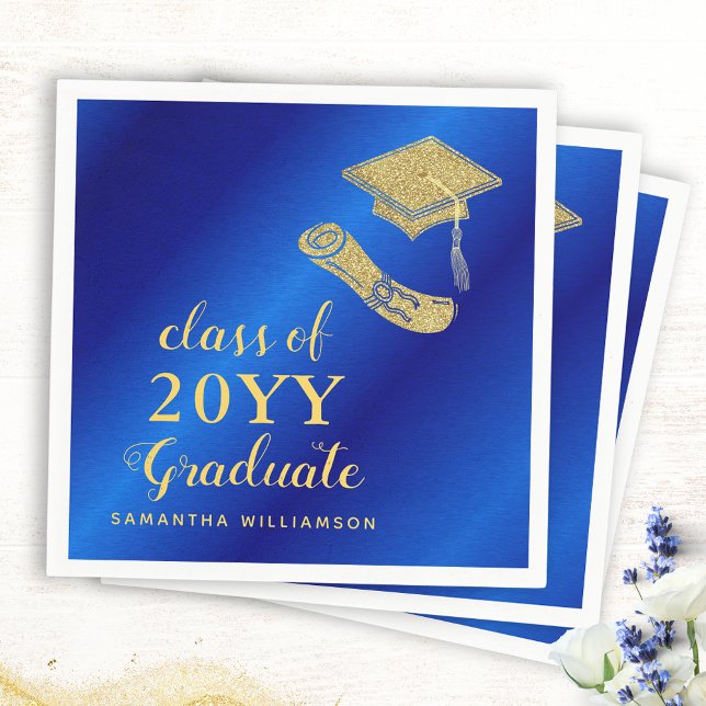 Elegant Royal Blue and Gold 2025 Graduation Napkin (Creator Uploaded)