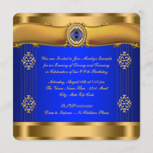 Elegant Royal Blue and Gold Birthday Invitation